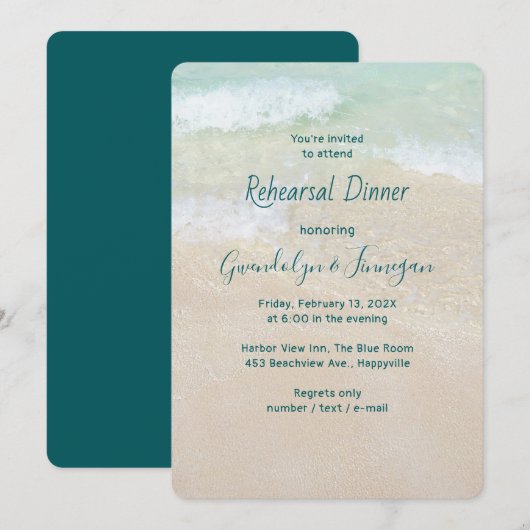 Seashore Background Rehearings Dinner Invitation Kaart (Voorkant / Achterkant)