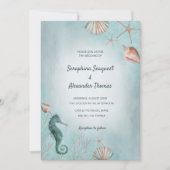 Seashore | Beach Blue Waterverf Seashells Weddensc Kaart (Voorkant)