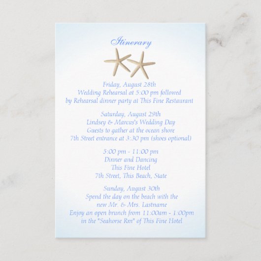 Seashore Blue Hydrangea Wedding Intinerary Informatiekaartje (Voorkant)