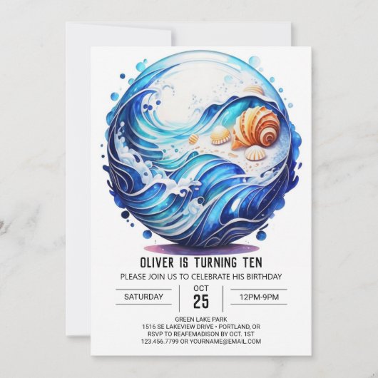 Seashore Deep Blue Kids Verjaardag Kaart (Voorkant)