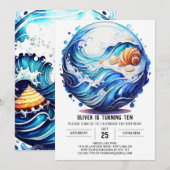 Seashore Deep Blue Kids Verjaardag Kaart (Voorkant / Achterkant)