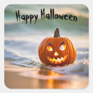 Seashore Halloween Jack-o-Lantern Vierkante Sticker
