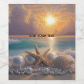 Seashore Ocean Sunset Seashells Pearls Wijn Etiket (Enkel label)