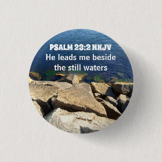 Seashore Photo Beside the Still Waters Bible Verse Ronde Button 3,2 Cm