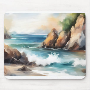 Seashore Waterverf Schilderen Achtergrond Art Desi Muismat