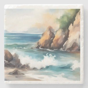 Seashore Waterverf Schilderen Achtergrond Art Desi Stenen Onderzetter