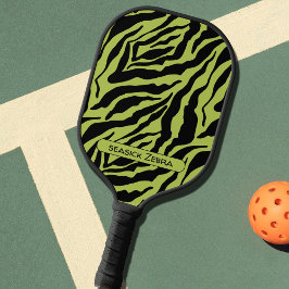 Seasick Zebra, groen en zwart gestreept patroon Pickleball Paddle