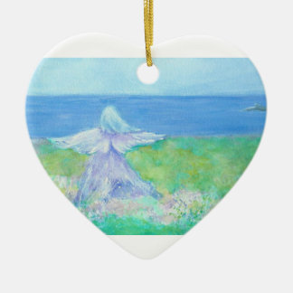 Seaside Angel met Dolphin Heart Kerstversiering Keramisch Ornament