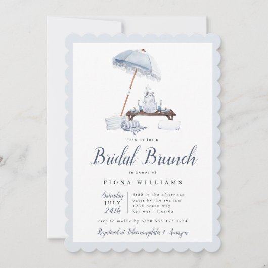 Seaside Beach Bridal Brunch Shower Invitation Kaart (Voorkant)
