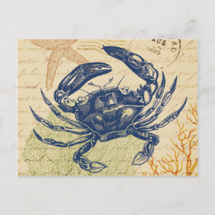 Seaside Blue Crab Collage Briefkaart