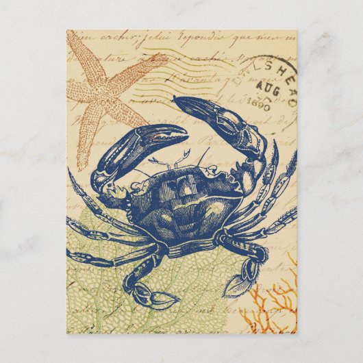Seaside Blue Crab Collage Briefkaart (Voorkant)