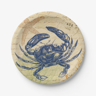 Seaside Blue Crab Collage Papieren Bordje