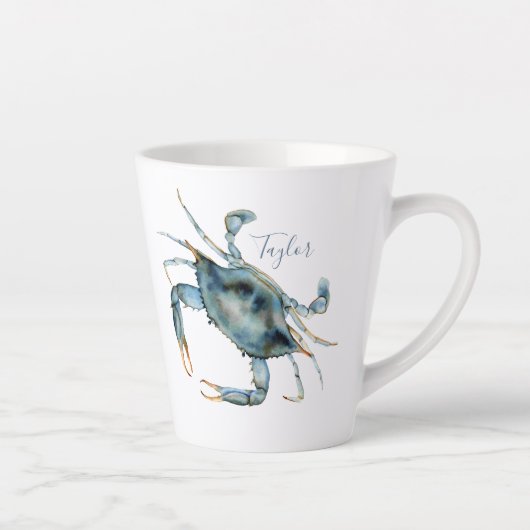 Seaside Blue Crab met Jouw naam Latte Mok (Rechts)