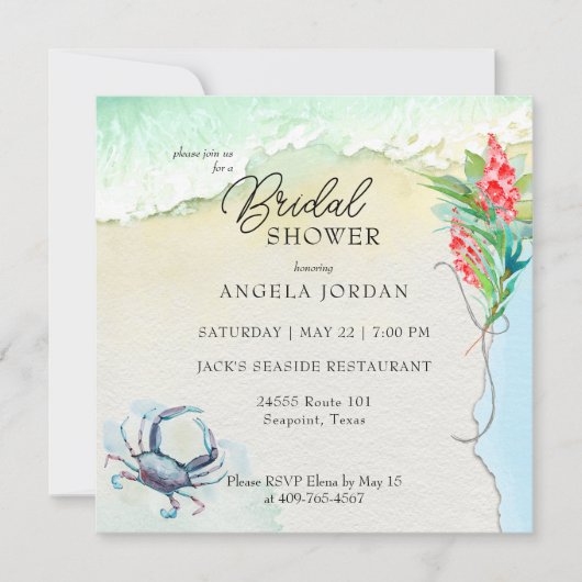 Seaside Blue Crab Tropical Bridal Shower Kaart (Voorkant)