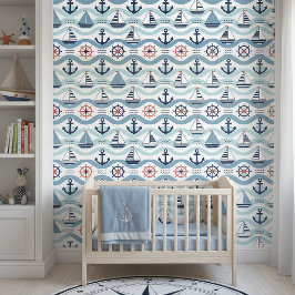Seaside Blue Sailboats & Anchors Pattern ID1258 Behang