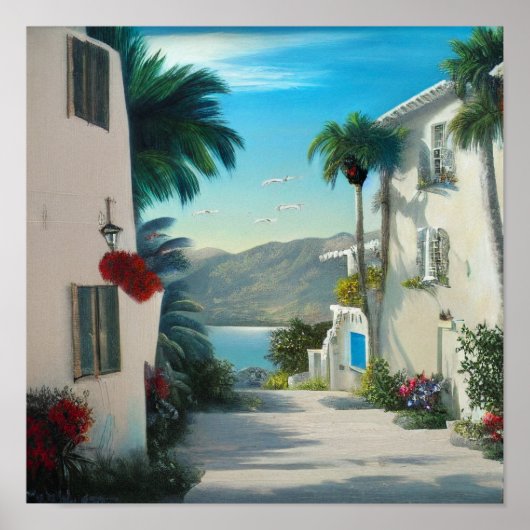 Seaside Cityscape Painting Poster (Voorkant)