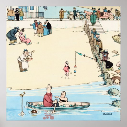 "Seaside Crime" van W Heath Robinson Poster (Voorkant)