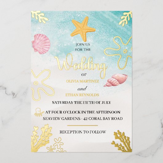 Seaside Elegance Foil Invitation (Recto)