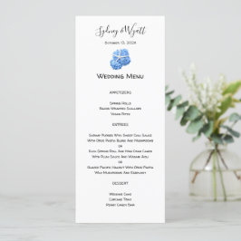Seaside Garden Blue Tall Wedding Menu Sjabloon Kaart