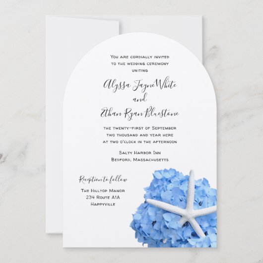 Seaside Garden Blue Wedding Arch Uitnodigingen (Voorkant)