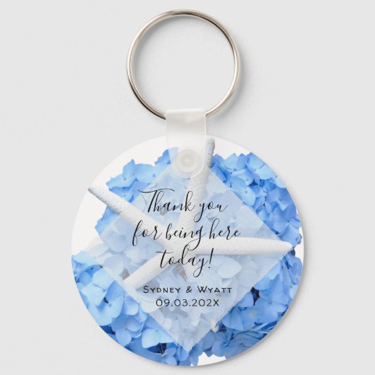 Seaside Garden Hydrangea Starfish Wedding Favor Sleutelhanger (Voorkant)
