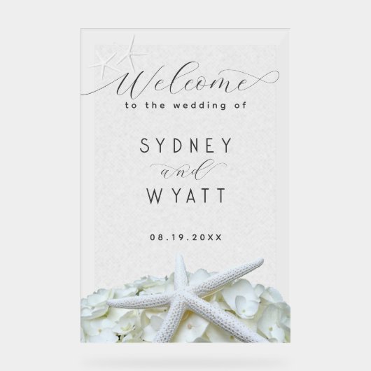 Seaside Garden Starfish Bruiloft Frosted Welkom Acryl Bord (Voorkant)