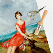  Seaside Girl en Dog Decoupage Tissuepapier
