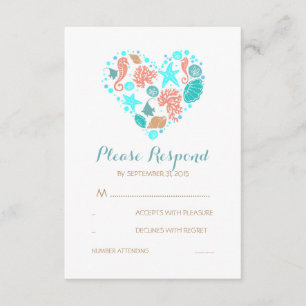 Seaside Heart Nautical White Wedding RSVP-kaart RSVP Kaartje