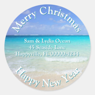Seaside Kerstmis Tropische Adresetiketten Ronde Sticker
