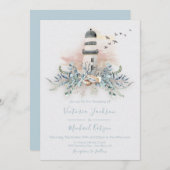 Seaside Lighthouse Beach Uitnodigingen voor bruilo (Voorkant / Achterkant)