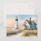 Seaside Lighthouse & Cottage Waterverf Scene Briefkaart (Voorkant / Achterkant)