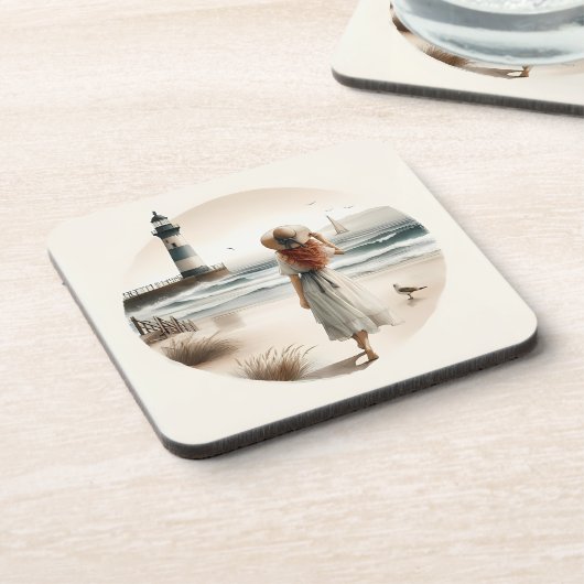 Seaside Lighthouse Stroll Bier Onderzetter (Linkerzijde)