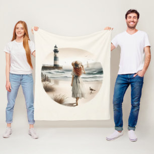Seaside Lighthouse Stroll Fleece Deken