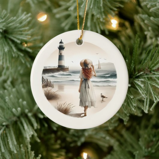 Seaside Lighthouse Stroll Keramisch Ornament (Boom)