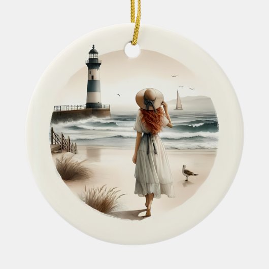 Seaside Lighthouse Stroll Keramisch Ornament (Voorkant)