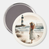 Seaside Lighthouse Stroll Magnet Magneet (Voorkant / Achterkant)