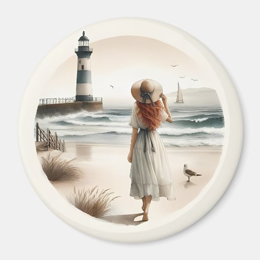 Seaside Lighthouse Stroll Magnet Magneet (Voorkant)