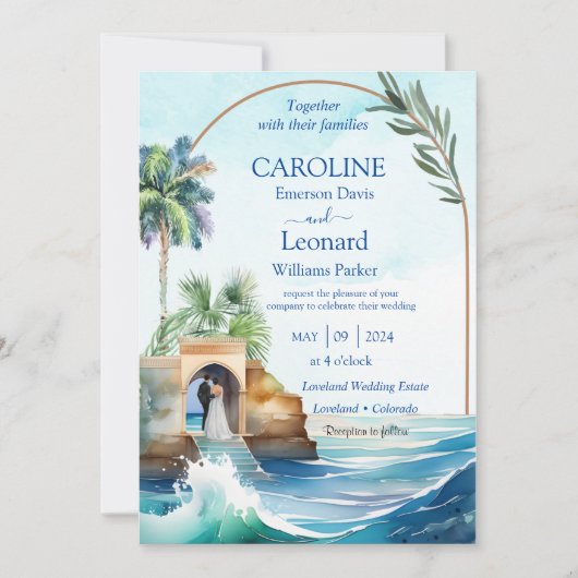 Seaside Love: Tropical Beach Wedding Invitation (Devant)