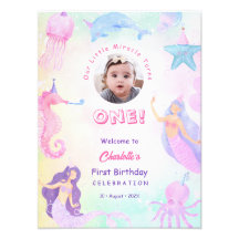 Seaside Mermaid Girl First Birthday Welcome Sign