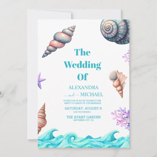 Seaside Nautical Seashell bruiloft Kaart (Voorkant)