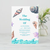 Seaside Nautical Seashell bruiloft Kaart (Staand voorkant)
