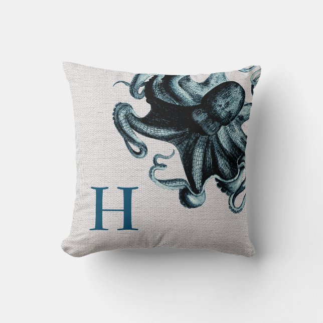 Seaside Octopus Monogrammed Kussen (Voorkant)