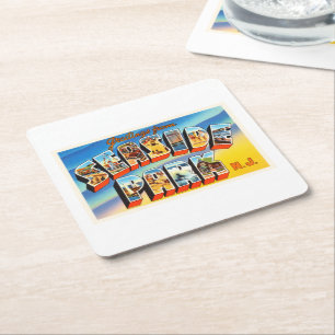 Seaside Park New Jersey NJ Old  Briefkaart- Vierkante Kartonnen Onderzetter