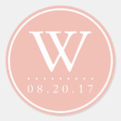 Seaside Pastels Peach Monogram Weddenschap Datum Ronde Sticker (Voorkant)
