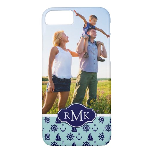 Seaside Pattern| Uw foto en monogram Case-Mate iPhone Case (Achterkant)