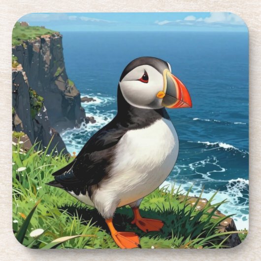 Seaside Puffin Illustration   Bier Onderzetter (Voorkant)