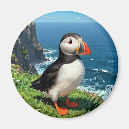 Seaside Puffin Illustration   Magneet (Voorkant)