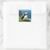 Seaside Puffin Illustration   Vierkante Sticker (Tas)