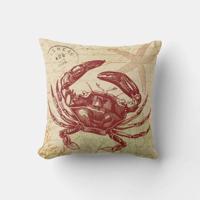Seaside Red Crab Collage Buitenkussen (Voorkant)