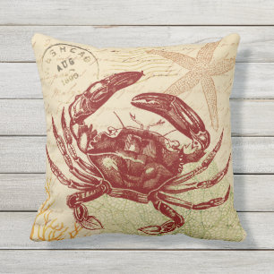 Seaside Red Crab Collage Buitenkussen